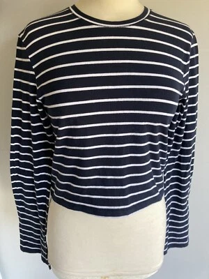Jack Wills Ladies Blue Striped Long Sleeve Cropped Top Size 12. Great Condition. - Image 1 of 4