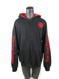Felpa con cappuccio e zip vintage Y2K West Coast Choppers nera rossa ricamata grande termica - Foto 1 di 20