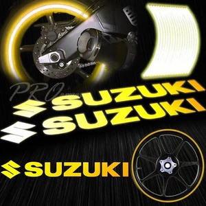 8" Reflective Logo Decal+16" 17" 18" Rim Tape/Wheel Stripe Sticker Suzuki Yellow - Picture 1 of 11