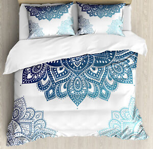 Henna Duvet Cover Set with Pillow Shams Vibrant Colored Mandala Print
