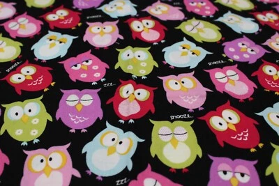 Edredón de tela de costura algodón rojo rosa azul verde búhos en cuarto de grasa negro 18x19" Foto 1 de 4