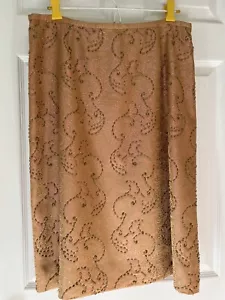 JS Collection Beaded Silk Skirt Size 10 Peach Beige Swirl Pattern Lined Back Zip - Picture 1 of 5