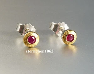 Einzelstück * Ohrringe Ohrstecker * 925 Silber * 24 ct Gold * Rubin - Bild 1 von 4