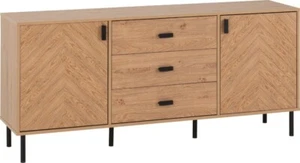 LEON MEDIUM OAK EFFECT & BLACK 2 DOOR 3 DRAWER SIDEBOARD - Picture 1 of 7