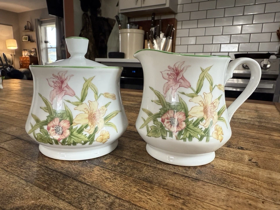 Jade Lilly Shafford Hand Painted Porcelain Creamer Sugar Bowl In EUC - Image 1 of 4