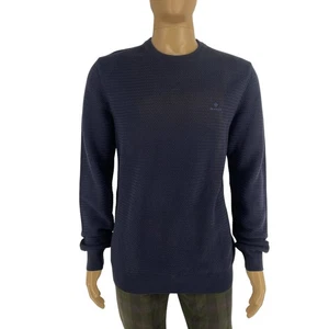 GANT Men Navy Blue Basket Weave Crew Neck Sweater Pullover Size L - Picture 1 of 11