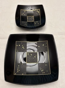 ROSENTHAL CARRE D'OR - 2 quadratische Schalen - SCHWARZ MIT GOLDENEN TROPFEN - YANG - Bild 1 von 9