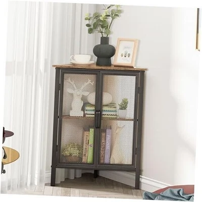  Mesa esquinera de 3 niveles, gabinete con puerta de malla, esquina gris + malla negra - gabinete Foto 1 de 4