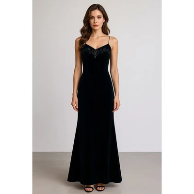 Vestido sin Mangas Dave Johnny Para Mujer 9/10 Negro Terciopelo Cuentas Vestido Formal Noche Baile de graduación Foto 1 de 4