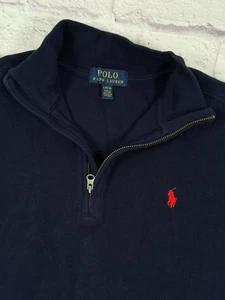 Polo Ralph Lauren Boys L (14-16) 1/4 Zip Sweater Blue Pullover 100% Cotton - Picture 1 of 12