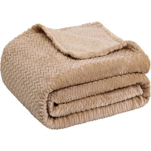 Unique Bargains 280GSM Flannel Fleece Throw Bed Blanket, 50" x 59", Taupe - Picture 1 of 7