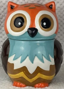 Retro Eule Keksglas 10 Zoll Keramik orange blau braun - Bild 1 von 10