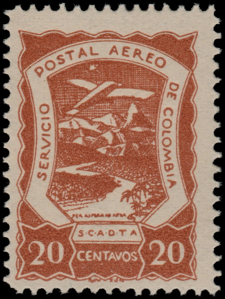 ✔️ COLÔMBIA SCADTA 1921 - AVIÃO SOBRE O RIO - SC. C28 ** MNH [1SCDT13] - Imagem 1 de 1