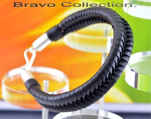 Genuine Kangaroo Leather Sterling Silver Armband Wristband Men Bracelet 3B-259 - Picture 1 of 8