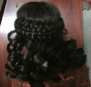 SIZE 9 DARK BROWN MOHAIR SYNTHETIC ANTIQUE MODERN DOLL WIGS NAOMI - Picture 1 of 3