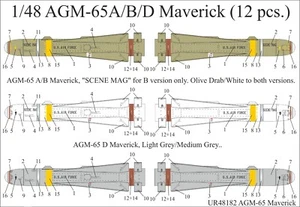 Calcomanías UpRise UR48182 - CALCOMANÍA AGM-65A/B/D misil Maverick (12 piezas) 1/48 - Imagen 1 de 5