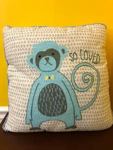 Ganz Midwest-CBK Babycakes So Loved Blue Monkey Accent Pillow Standard 18x18 NWT - Picture 1 of 6