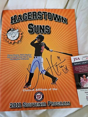 Bryce Harper autographed Minor League Hagerstown 2001 program Mint Cond  JSA CER - Image 1 of 4