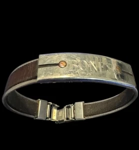 Italy Stainless Steel And Leather Texture Engraved BONES 7" Bracelet J5 - Picture 1 of 6