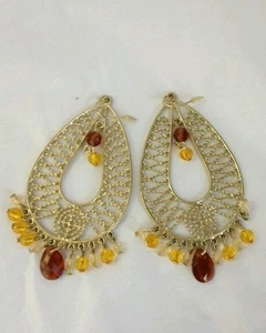 Beaded Goldtone Earrings NEW - Picture 1 of 1