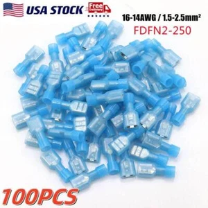 100 PIEZAS Terminales de pala de alambre aislado hembra Conectores de engarce 16-14AWG Azul - Imagen 1 de 8