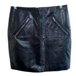Maje Y2K Black Leather Skirt Front Zipper 18” Sz 40 - Picture 1 of 9