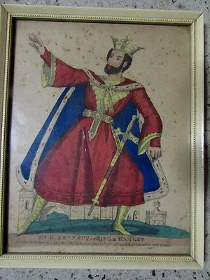 ANTIQUE FRAMED PRINT MR G BENNETT KING IN HAMLET J.REDINGTON J.WEBB TOY THEATRE - image 1 of 4