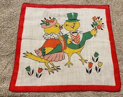 Pañuelos amarillos de tela con borde rojo para dama y señor pájaro como se ve Foto 1 de 4