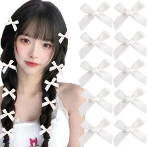 10 Pcs Small Mini Hair Accessories Solid Color Bows Hair Clips Ribbons Pins B... - Picture 1 of 8