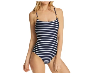 La Blanca Size 14 Capri Stripe X Back Mio One Piece Swimsuit Navy Blue White - Picture 1 of 11