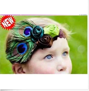 Peacock Feather Baby/toddler Headband Elastic hair band girls head band - Picture 1 of 2