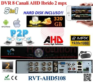DVR 8 CANALI IBRIDO 5 IN 1 USCITA VIDEO HDD 320 GB IBRIDO P2P CLOUD TOP FULL HD - Foto 1 di 1