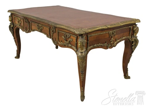 59210EC: French Louis XV Large Bronze Mounted Leather Top Desk Cover