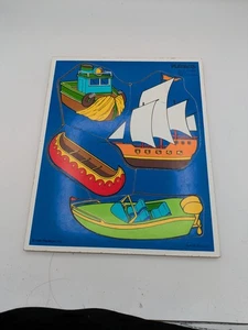 1985 Playskool 4 Piece Wood Puzzle 180-12 BOATS for Ages 1 to 3 Years - Picture 1 of 13