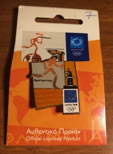 ATHENS 2004 OLYMPIC GAMES. TORCH RELAY PIN. TORCH BEARER IN AMSTERDAM. IN GREEK - Picture 1 of 1
