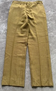 VTG 60s Flat Front Slim Mustard Yellow Pinstriped Pants 28x27 USA Talon Zipper - Picture 1 of 16