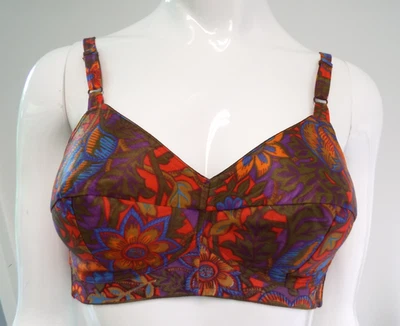 Sujetador Vintage Años 60 Vanity Fair Floral Nylon 34B Nuevo Antiguo Stock Etiquetas Flower Power Foto 1 de 4