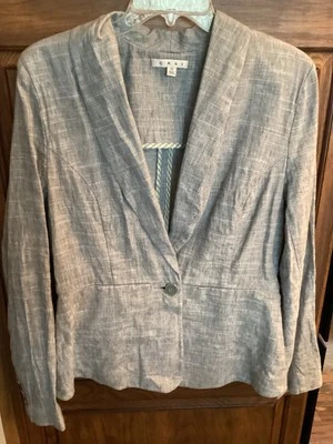 CABI Style # 215 Mujer Talla 10 GRIS/AZUL BLAZER LINO MEZCLA ALGODÓN LS Foto 1 de 4