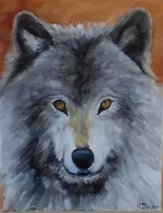 Original landscape oil painting, signed, new, wolf painting - Picture 1 of 1