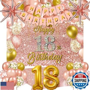 Rose Gold 18th Birthday Decorations for Girls - Happy Banner, Balloons, Table - Picture 1 of 5
