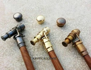 Brass Wooden Walking Stick With Telescope Handle Walking Stick Lot of 3 Unit NEW - Picture 1 of 5
