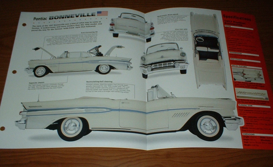 Pontiac Bonneville 1957 convertible original Imp folleto 57 especificaciones información póster Foto 1 de 1