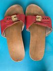 Vintage Dr Scholls Women Size 6 Wooden Exercise Sandals Red Leather