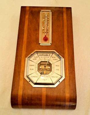 ANCIEN   BAROMETRE THERMOMETRE   EN BOIS  ANNEES  1950 1960  A RESTAURER - Photo 1/4