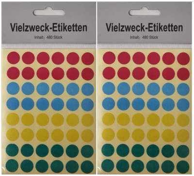 480 oder 960 Markierungspunkte 12 mm Klebepunkte bunte Aufkleber Etiketten rund - Bild 1 von 4