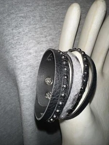 J CREW Gothic Leather Stud wide Cuff Multi Strand Beaded Bracelet NWOT new 💗238 - Imagen 1 de 5