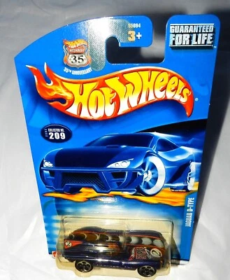 Hot Wheels Jaguar D-Type 2002 púrpura #209 sin usar, en caja, 5 radios base metálica China 35th Foto 1 de 4