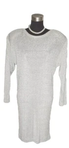 Alexis Fashions Dress Knit Sz L  Silver Evening Vintage Women's Sheath 12 14 - Picture 1 of 3