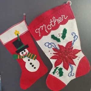 Vintage Handmade Felt Christmas Stocking Lot Sequins - Picture 1 of 1