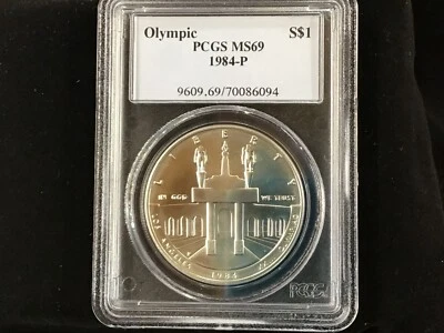 1984-P Olympic Commemorative Silver Dollar PCGS MS69 Gem BU B0455 - Image 1 of 4